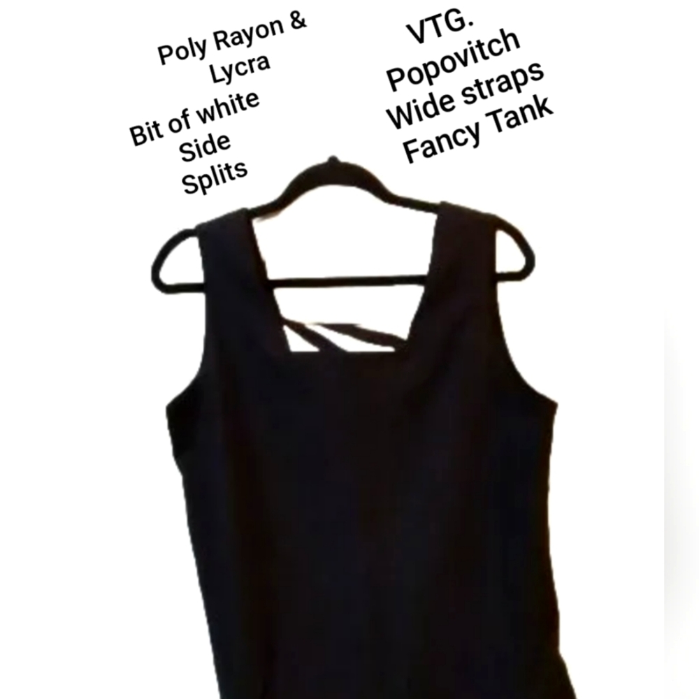 Womens Fancy Top Medium Sleeveless Square Neckline Splits Color: Black Bit White